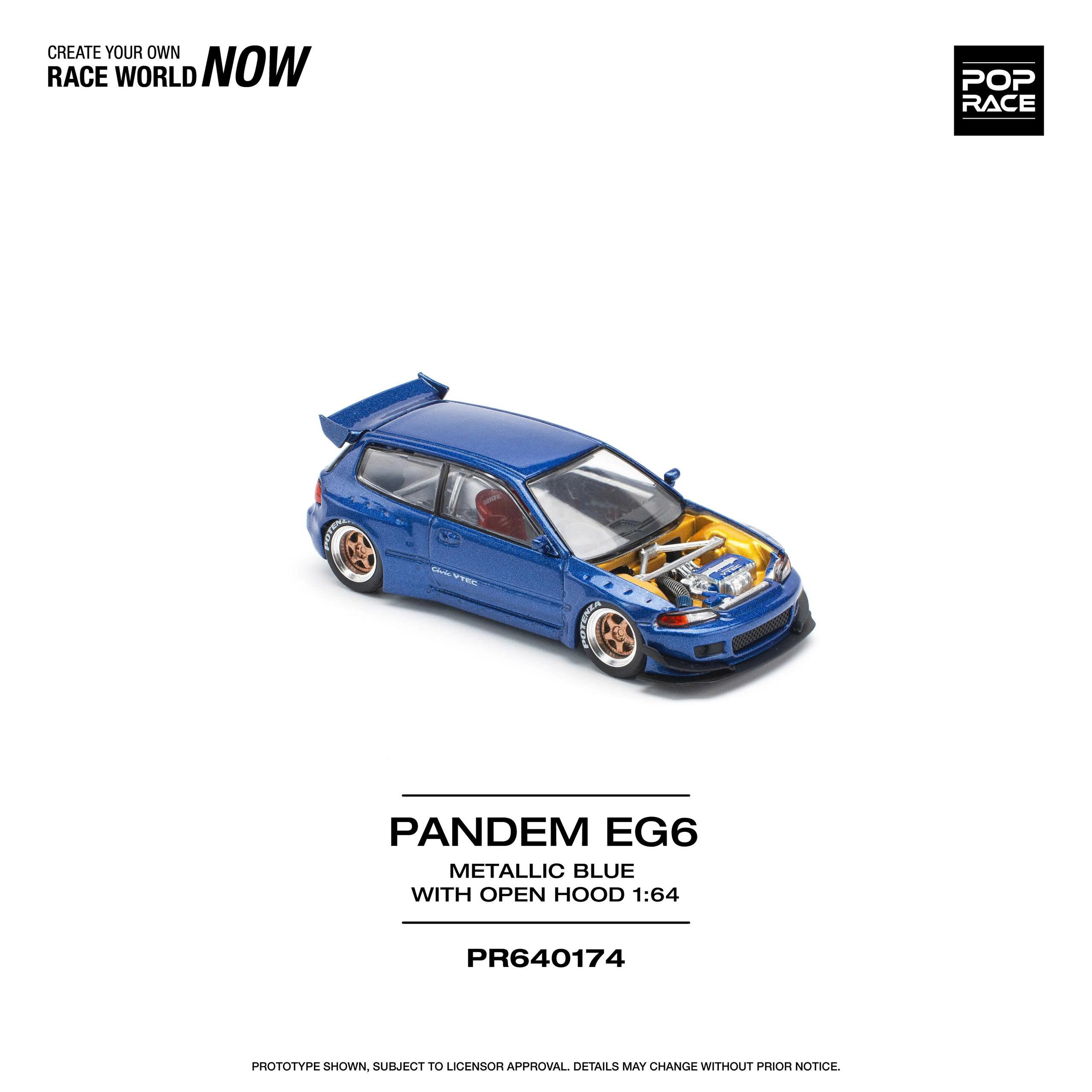 Poprace PR640174 PANDEM CIVIC EG6 METALLIC BLUE WITH OPEN HOOD Thumbnail